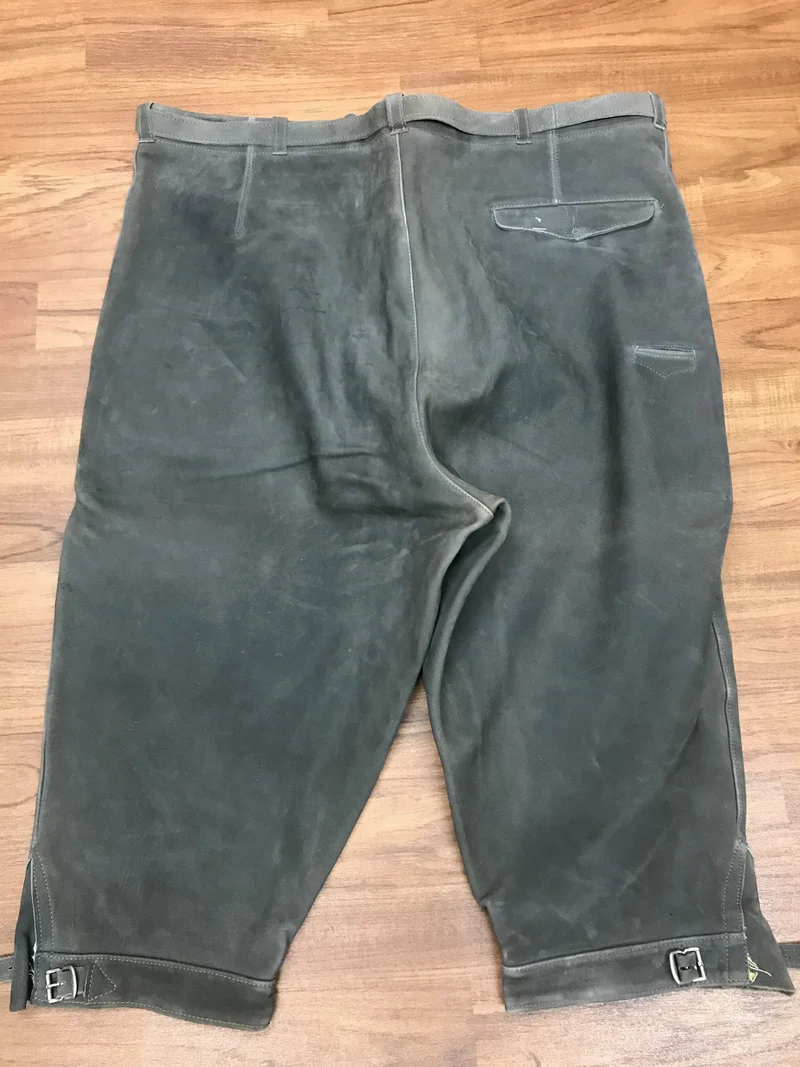 Vintage Kniebundlederhose Herren ca. Größe 60 Grau Echtleder 80er 90er