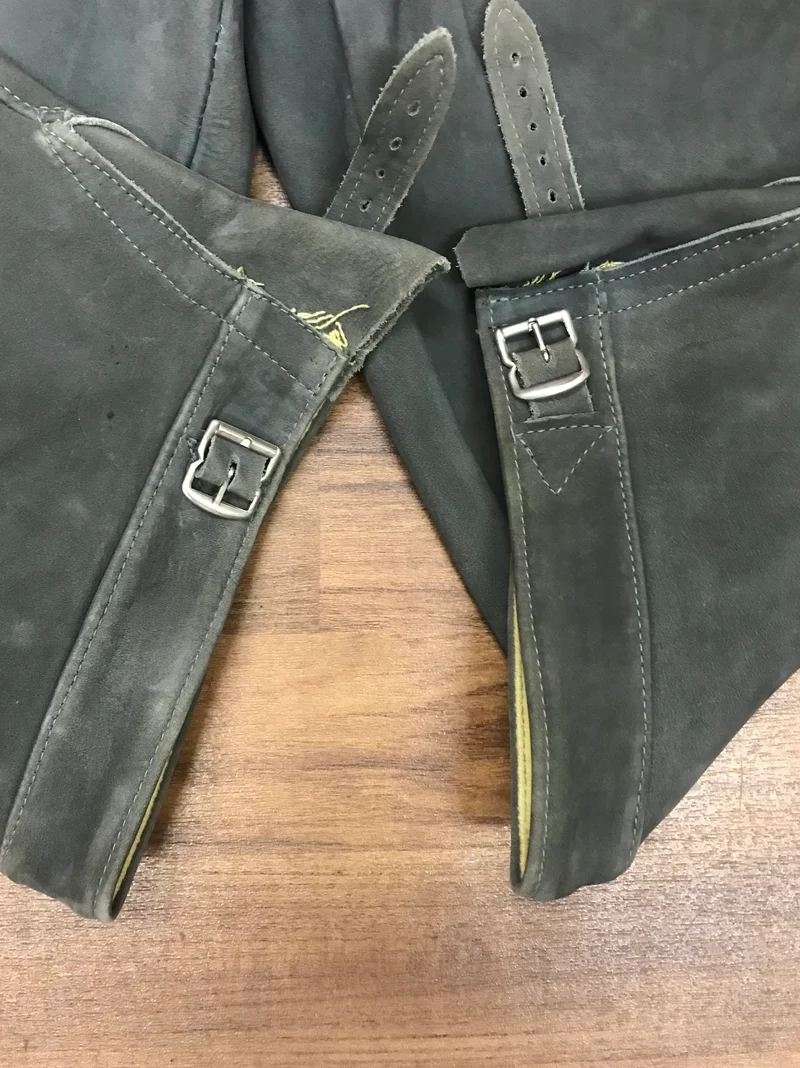 Vintage Kniebundlederhose Herren ca. Größe 60 Grau Echtleder 80er 90er