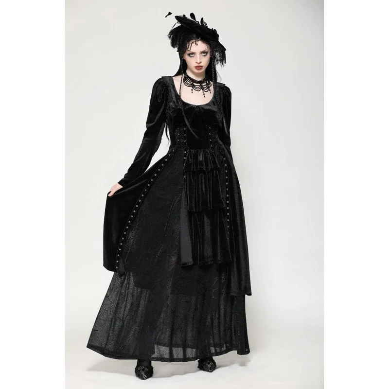 Gothic-Maxikleid mit Ösen und Seitenschlitz für Damen – Hochzeitskleid