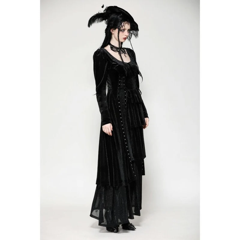 Gothic-Maxikleid mit Ösen und Seitenschlitz für Damen – Hochzeitskleid