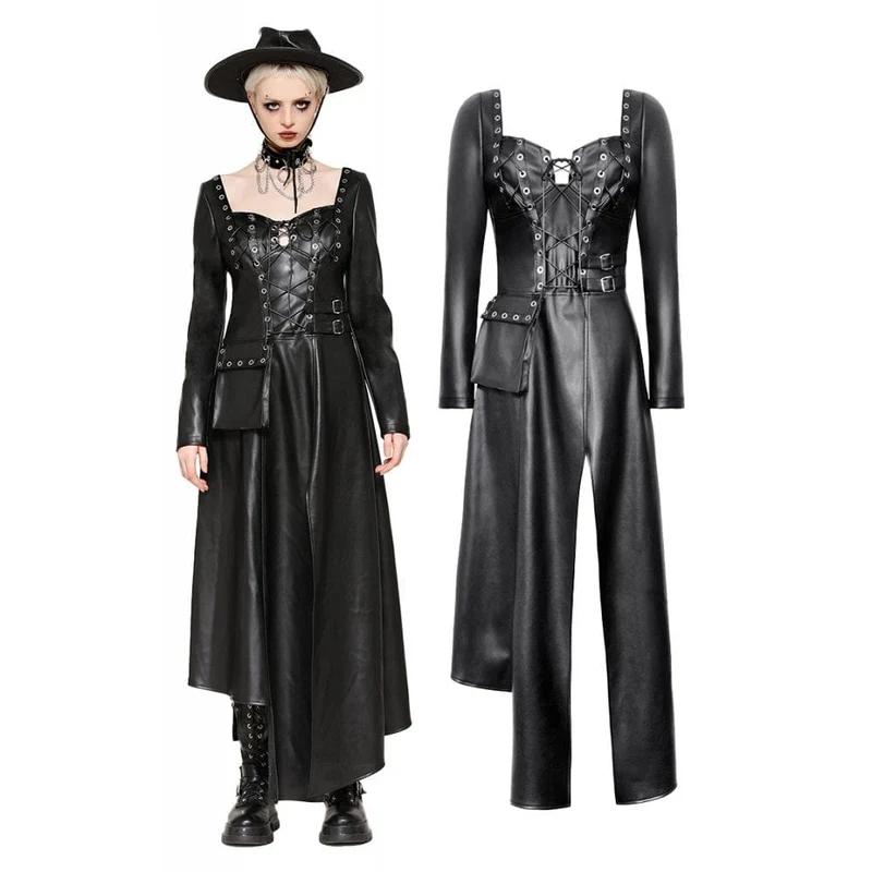 Damen-Kleid mit Punk-Ösen, seitlichem Schlitz und unregelmäßigem Saum