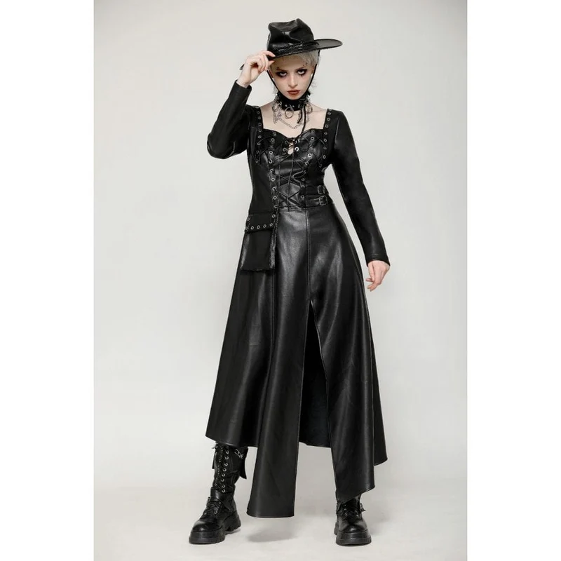 Damen-Kleid mit Punk-Ösen, seitlichem Schlitz und unregelmäßigem Saum