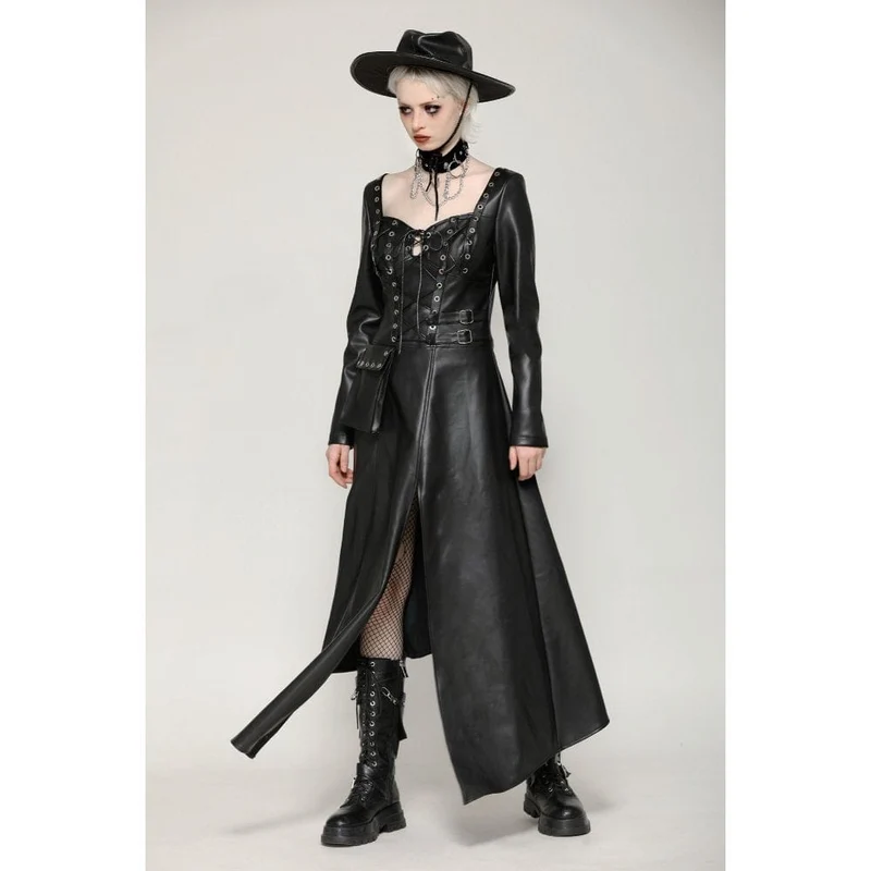 Damen-Kleid mit Punk-Ösen, seitlichem Schlitz und unregelmäßigem Saum