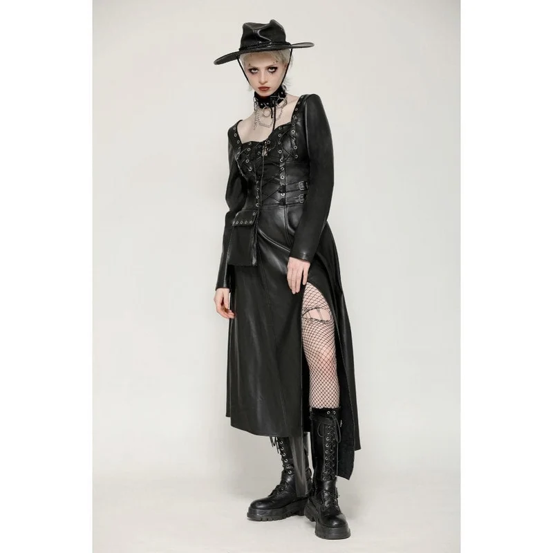 Damen-Kleid mit Punk-Ösen, seitlichem Schlitz und unregelmäßigem Saum