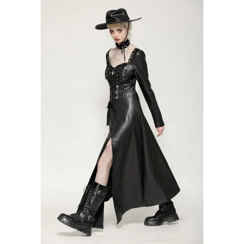 Damen-Kleid mit Punk-Ösen, seitlichem Schlitz und unregelmäßigem Saum