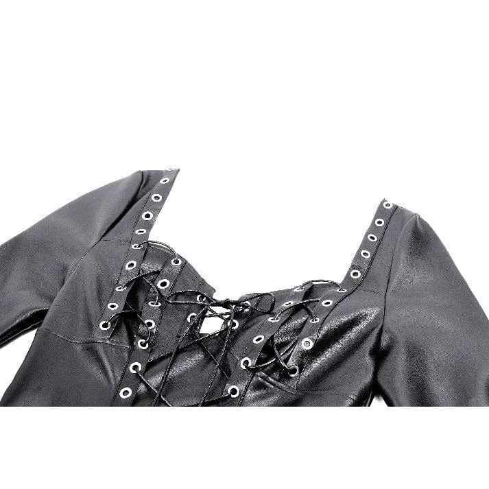 Damen-Kleid mit Punk-Ösen, seitlichem Schlitz und unregelmäßigem Saum