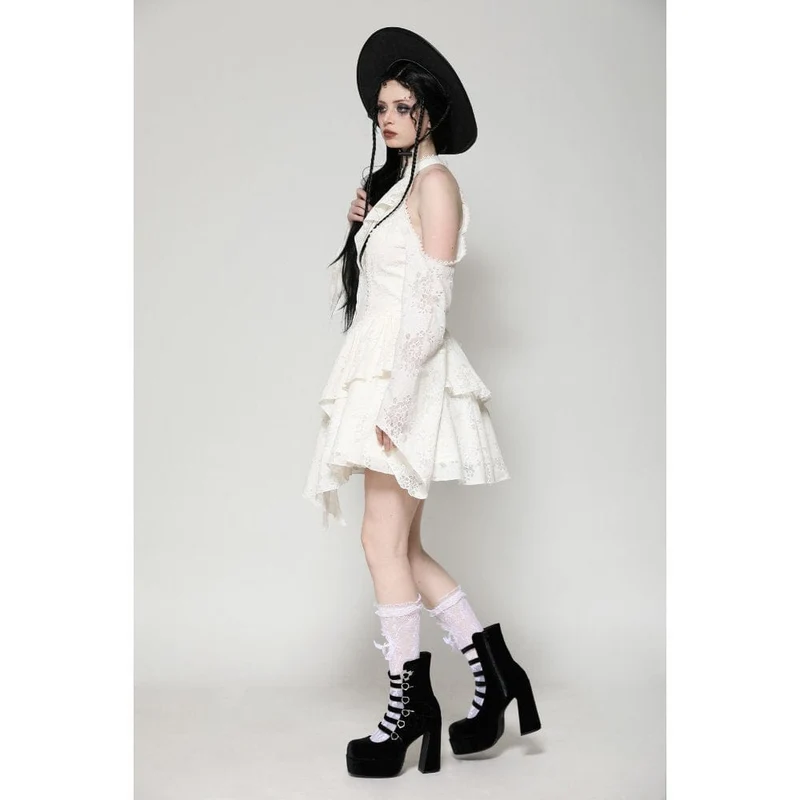Steampunk-Kleid mit zerrissenen Schultern für Damen, Beige