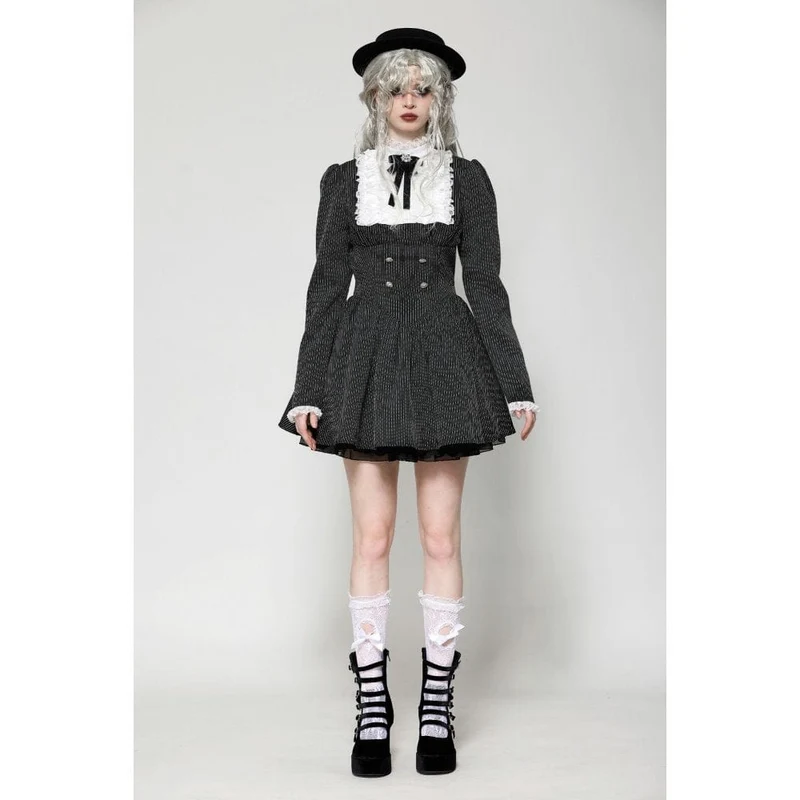 Gothic Lolita Rüschenkleid aus Spitze, kurzes Damenkleid, Abschlusskleid, Schwarz-Weiß
