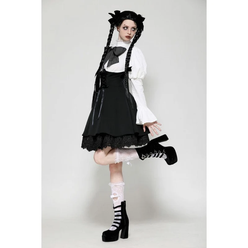 Gothic Lolita-Kleid mit Schleife, kurzes Kleid für Damen, Abschlusskleid, Schwarz-Weiß