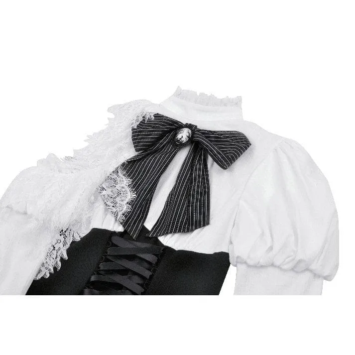 Gothic Lolita-Kleid mit Schleife, kurzes Kleid für Damen, Abschlusskleid, Schwarz-Weiß