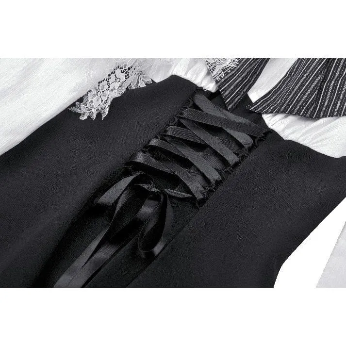 Gothic Lolita-Kleid mit Schleife, kurzes Kleid für Damen, Abschlusskleid, Schwarz-Weiß