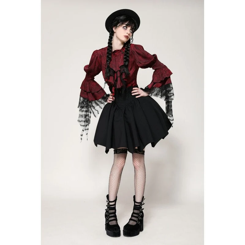 Gothic Rüschen-Spitzen-Langarmshirt für Damen Rot
