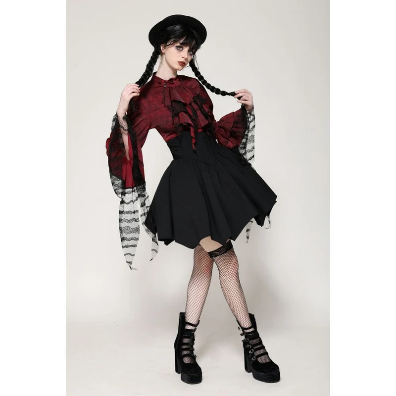 Gothic Rüschen-Spitzen-Langarmshirt für Damen Rot