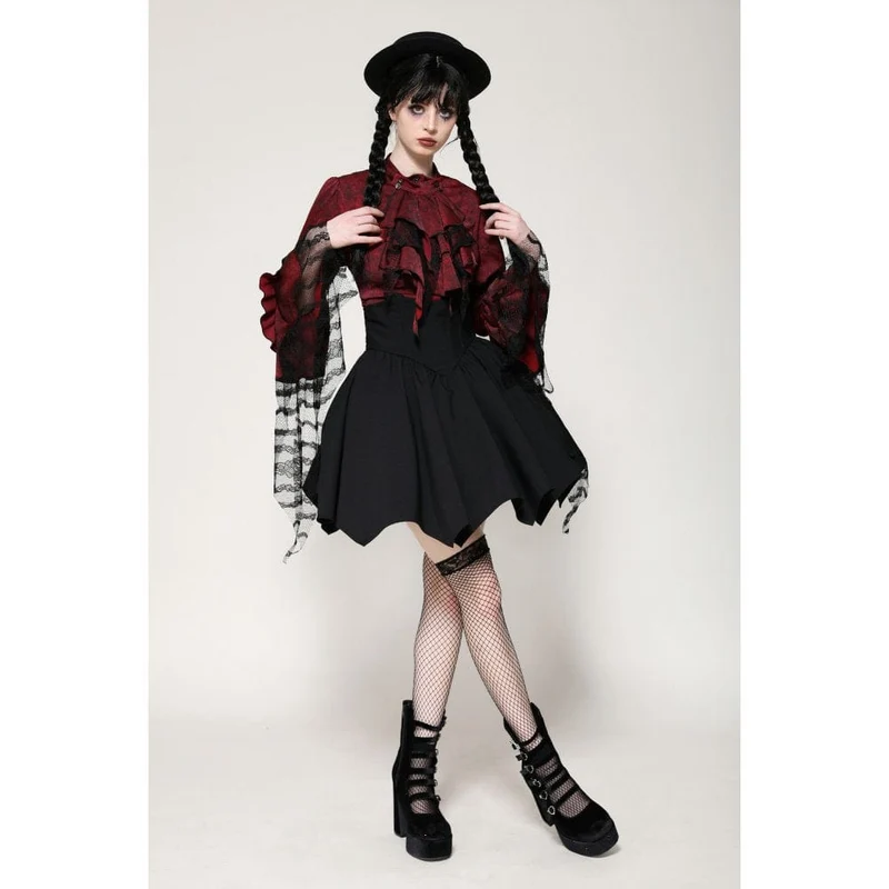 Gothic Rüschen-Spitzen-Langarmshirt für Damen Rot