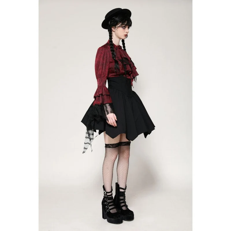 Gothic Rüschen-Spitzen-Langarmshirt für Damen Rot