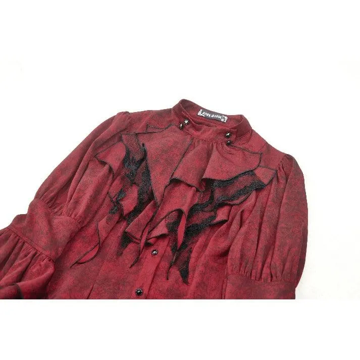 Gothic Rüschen-Spitzen-Langarmshirt für Damen Rot