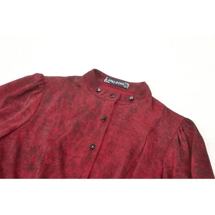 Gothic Rüschen-Spitzen-Langarmshirt für Damen Rot