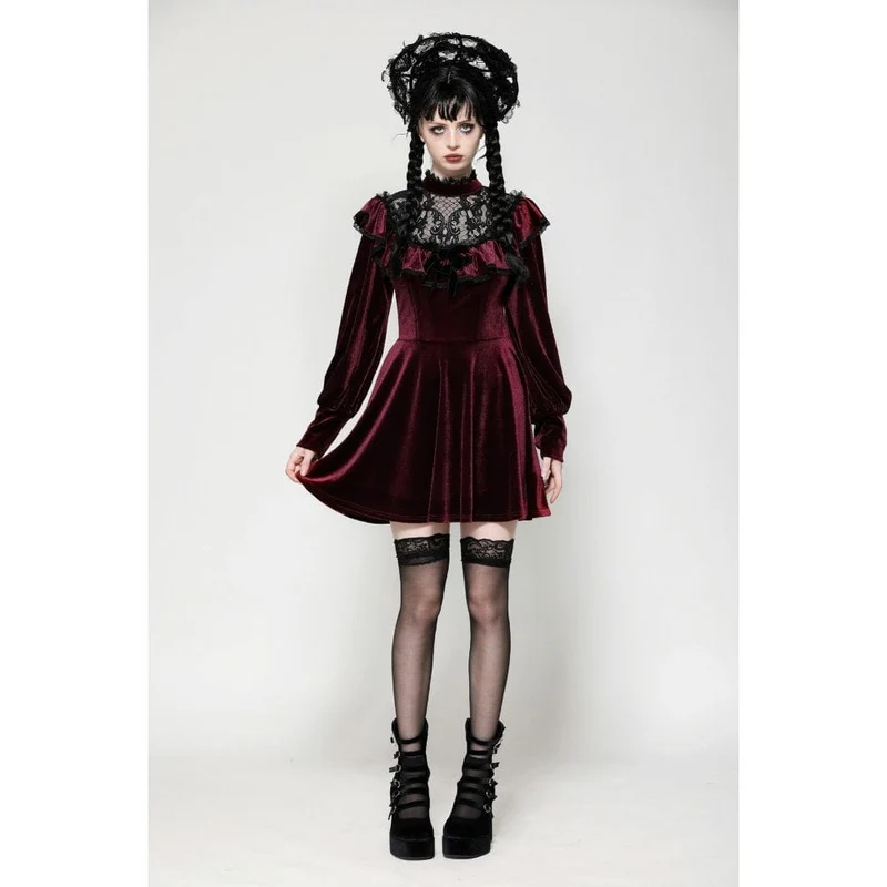 Rotes, gotisches Häkelkleid aus Samt für Damen, Abschlusskleid