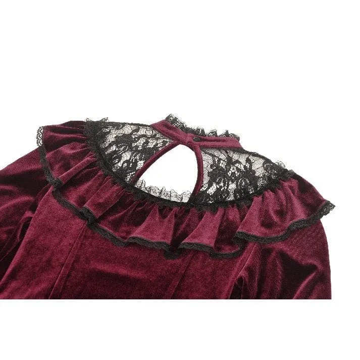 Rotes, gotisches Häkelkleid aus Samt für Damen, Abschlusskleid