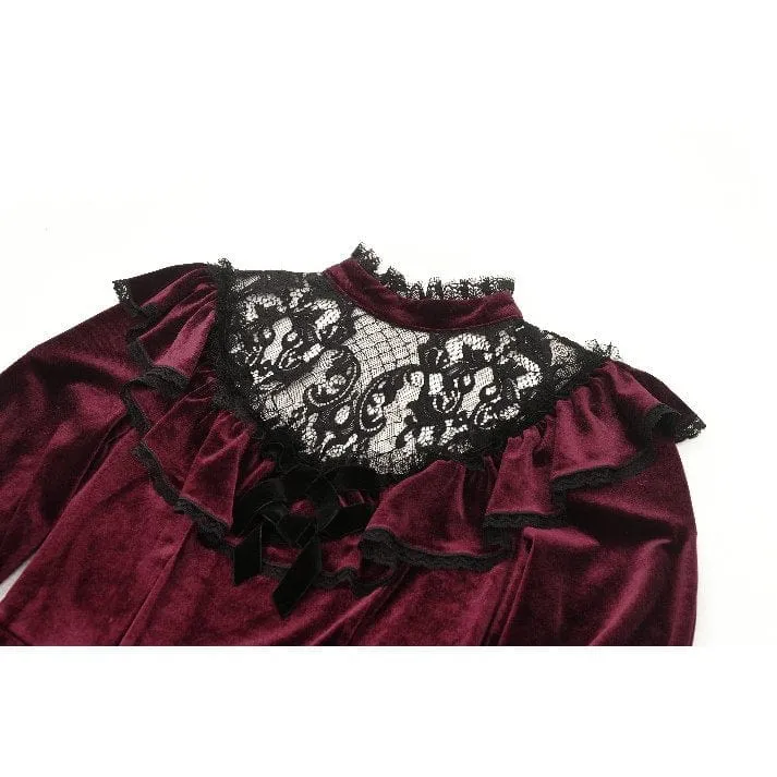 Rotes, gotisches Häkelkleid aus Samt für Damen, Abschlusskleid