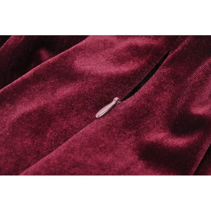 Rotes, gotisches Häkelkleid aus Samt für Damen, Abschlusskleid