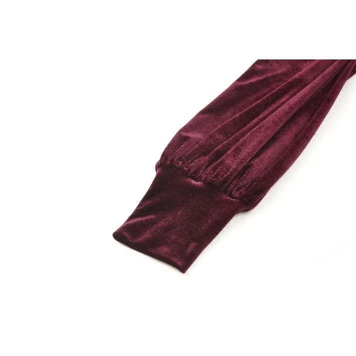 Rotes, gotisches Häkelkleid aus Samt für Damen, Abschlusskleid