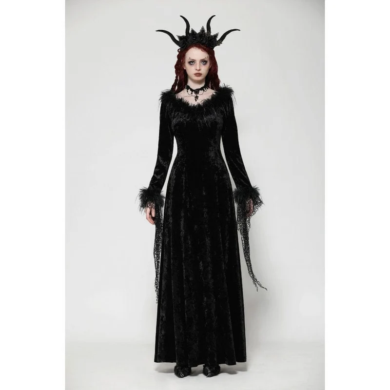 Gothic-Maxikleid aus Samt und Spitze für Damen – Hochzeitskleid