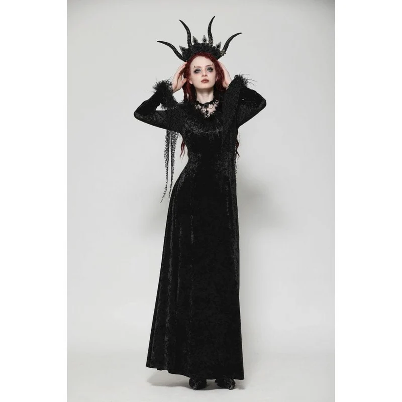 Gothic-Maxikleid aus Samt und Spitze für Damen – Hochzeitskleid