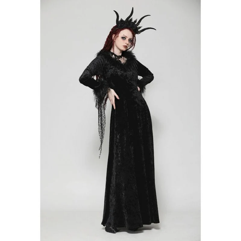 Gothic-Maxikleid aus Samt und Spitze für Damen – Hochzeitskleid