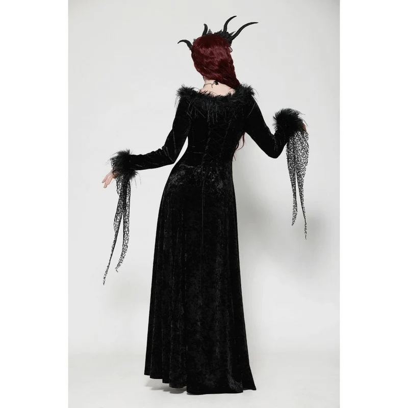 Gothic-Maxikleid aus Samt und Spitze für Damen – Hochzeitskleid