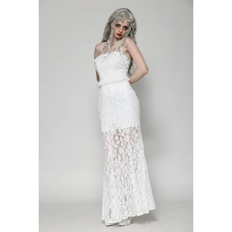Weißes, gotisches, plissiertes Spitzen-Unterkleid für Damen – Hochzeitskleid