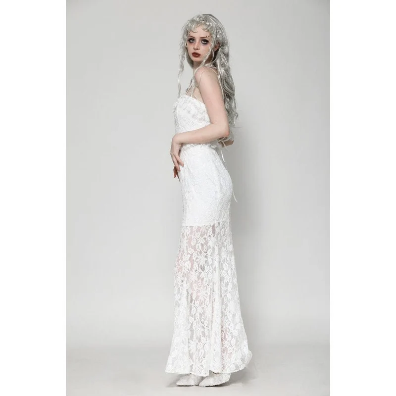 Weißes, gotisches, plissiertes Spitzen-Unterkleid für Damen – Hochzeitskleid