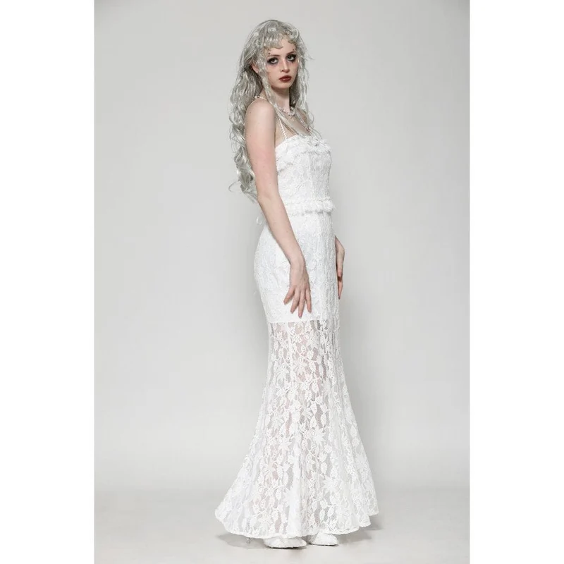 Weißes, gotisches, plissiertes Spitzen-Unterkleid für Damen – Hochzeitskleid