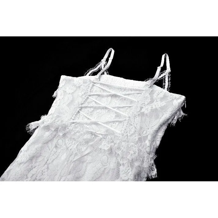 Weißes, gotisches, plissiertes Spitzen-Unterkleid für Damen – Hochzeitskleid