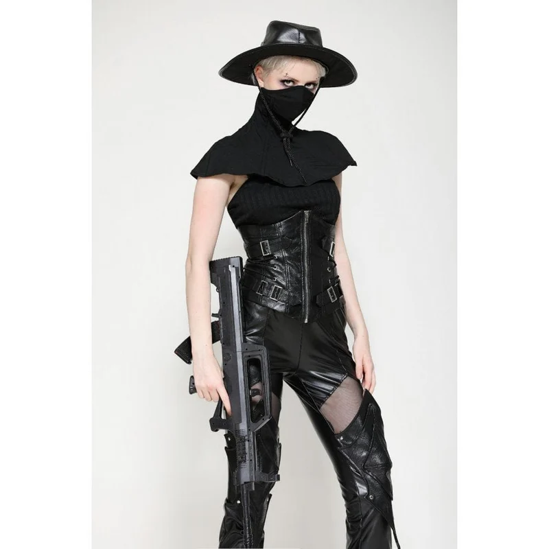 Punk-Unterbrustkorsett mit Schnalle und Schnürung für Damen