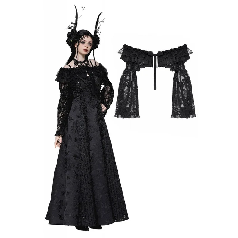Gothic Cape mit Rüschen und Spitzenriemen für Damen