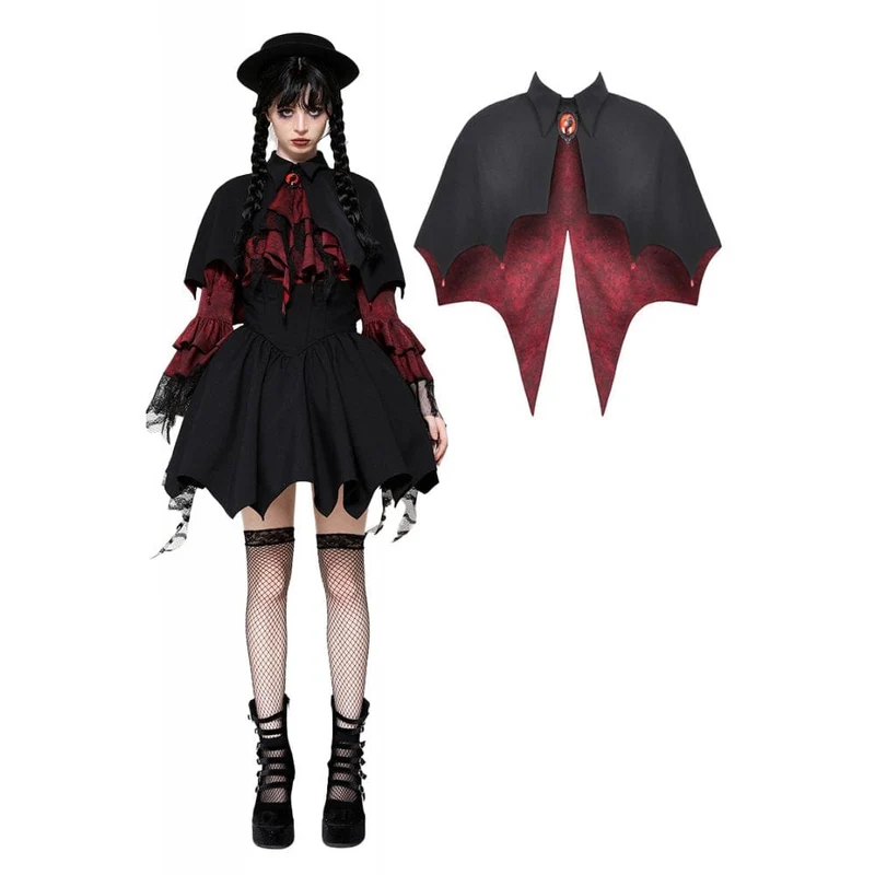 Gothic Batwing Diamond Cape für Damen Schwarz Rot