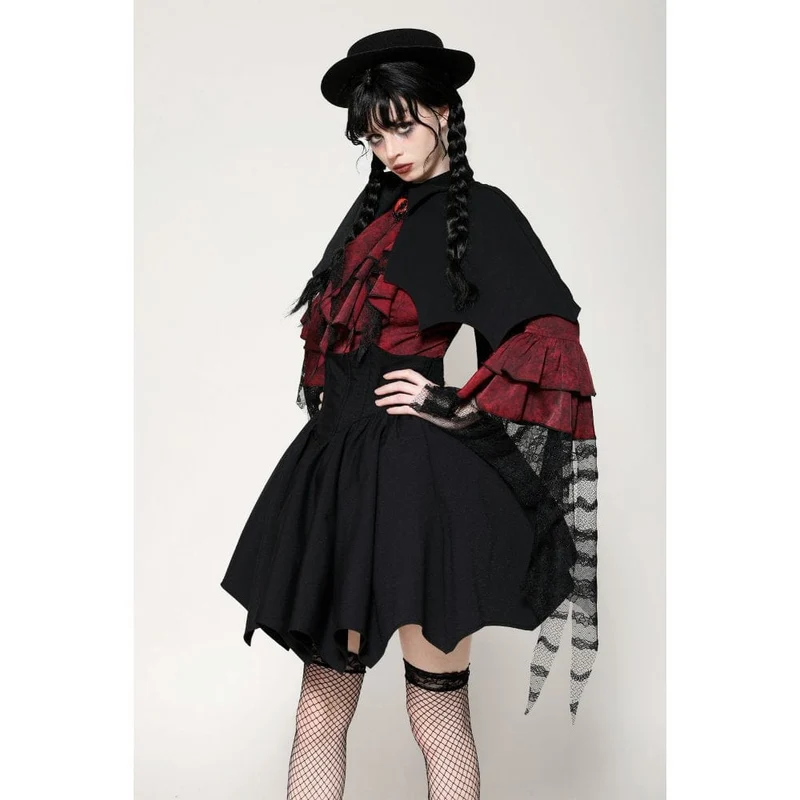 Gothic Batwing Diamond Cape für Damen Schwarz Rot
