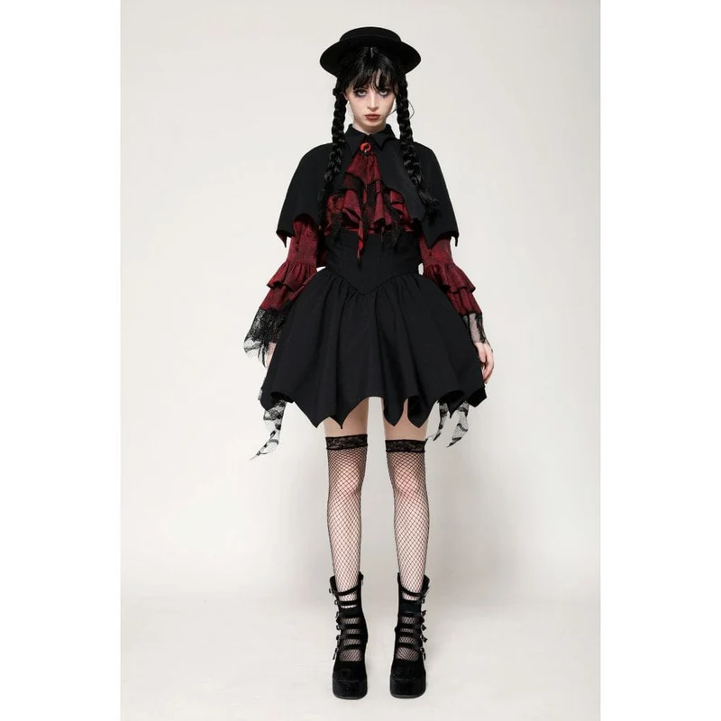 Gothic Batwing Diamond Cape für Damen Schwarz Rot