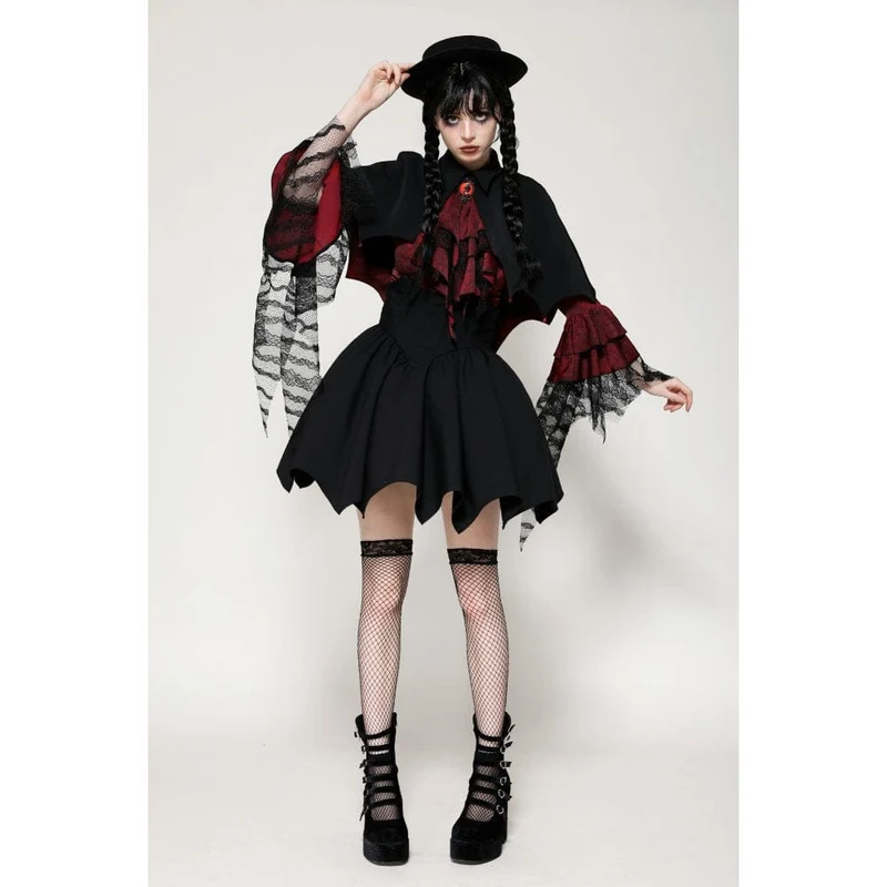 Gothic Batwing Diamond Cape für Damen Schwarz Rot