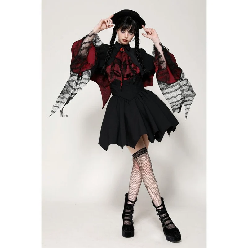 Gothic Batwing Diamond Cape für Damen Schwarz Rot
