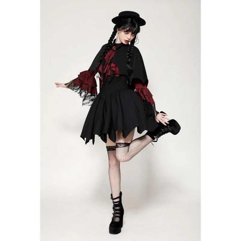 Gothic Batwing Diamond Cape für Damen Schwarz Rot
