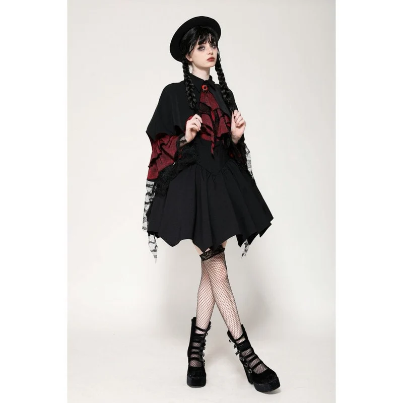 Gothic Batwing Diamond Cape für Damen Schwarz Rot