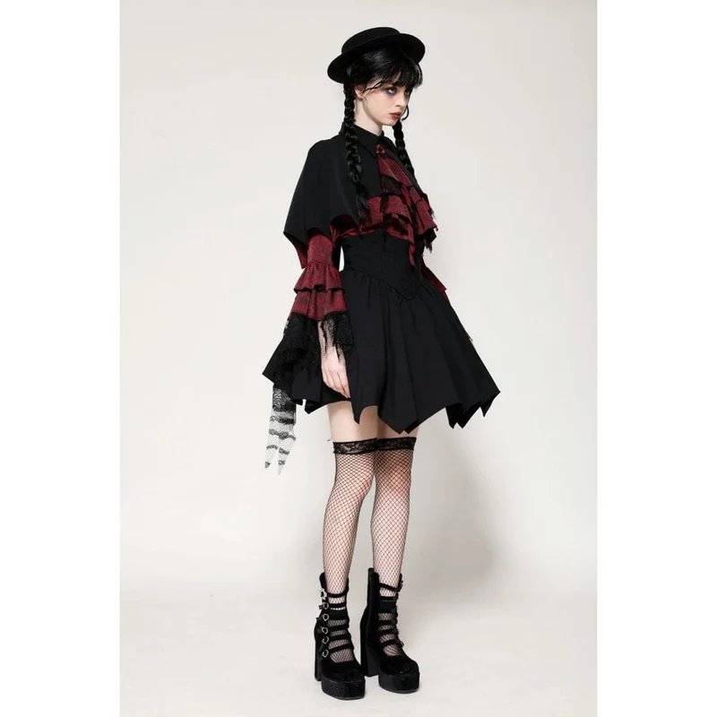 Gothic Batwing Diamond Cape für Damen Schwarz Rot