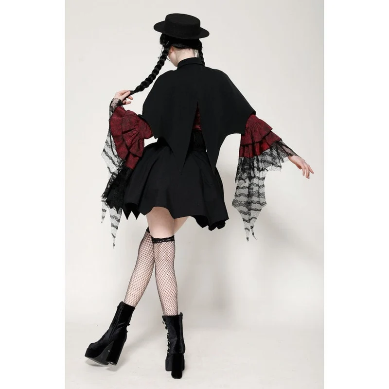 Gothic Batwing Diamond Cape für Damen Schwarz Rot