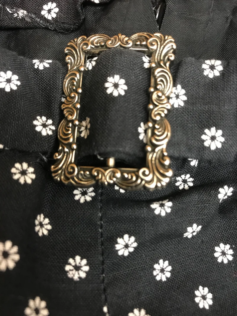 70er Jahre Vintage Boho Maxirock Schwarz Weiß Blümchenprint Gr. 34