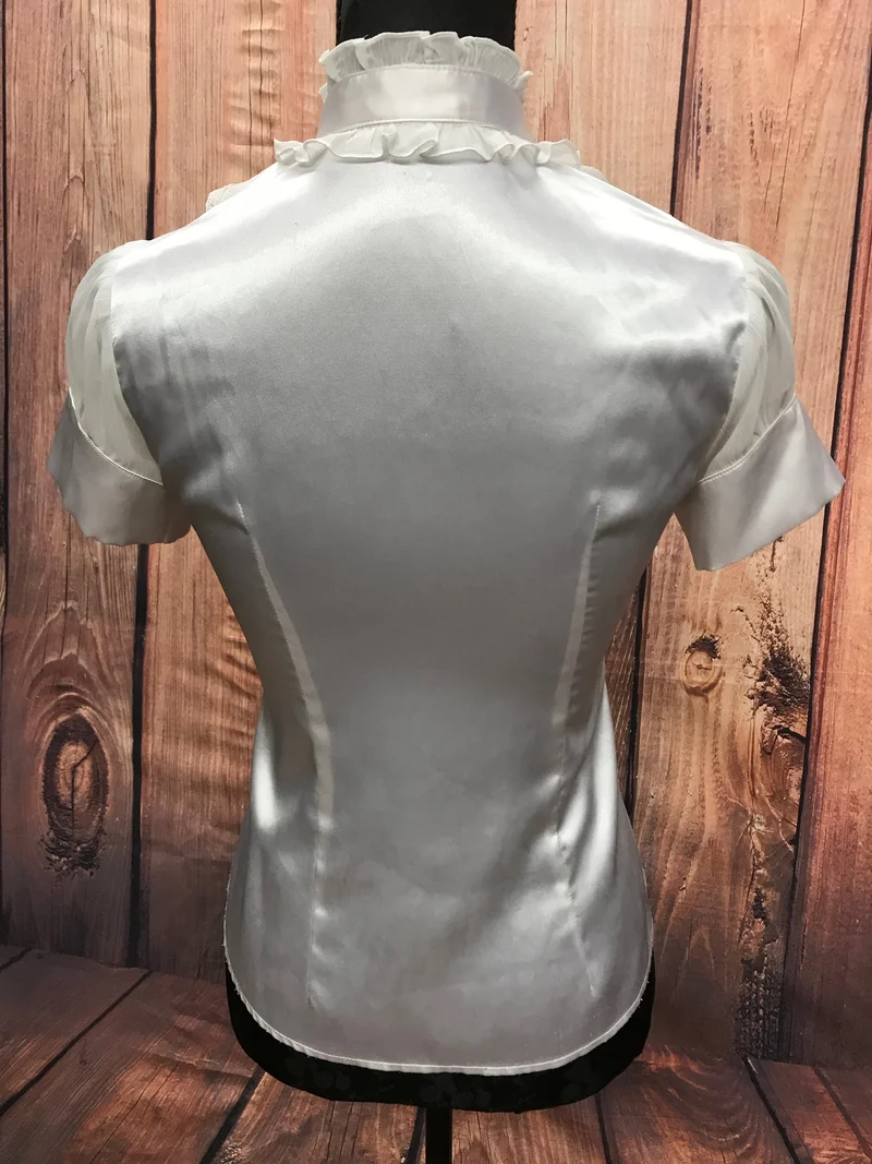 Vintage 1980er Rüschenbluse Satin Elfenbein Gr. 34 Stehkragen