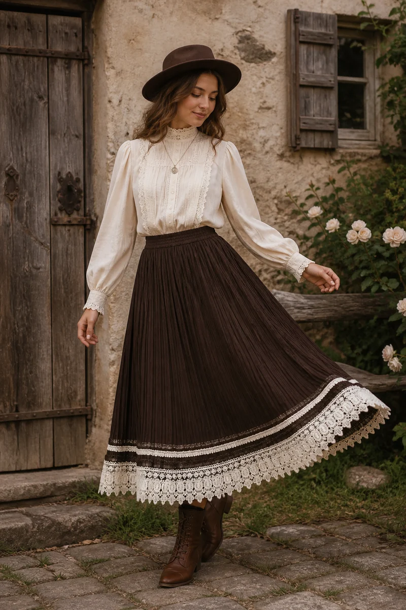 Vintage 70er Boho Rock Braun mit Spitze Gr. 38