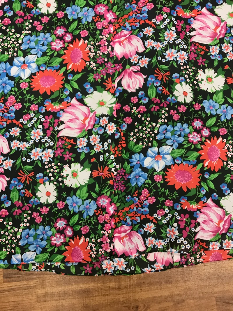 Vintage Maxirock mit Blumenprint – schwarz bunt, Größe ca. 40 (Boho Stil)
