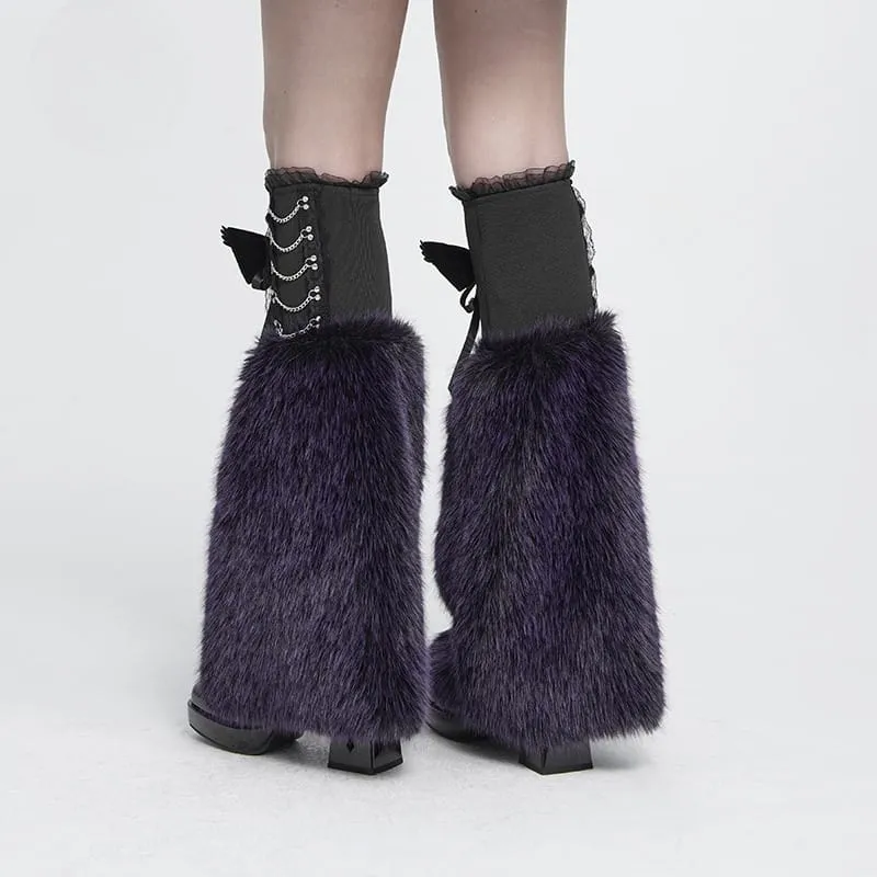 Gothic-Plüsch-Beinstulpen für Damen, schwarz-lila